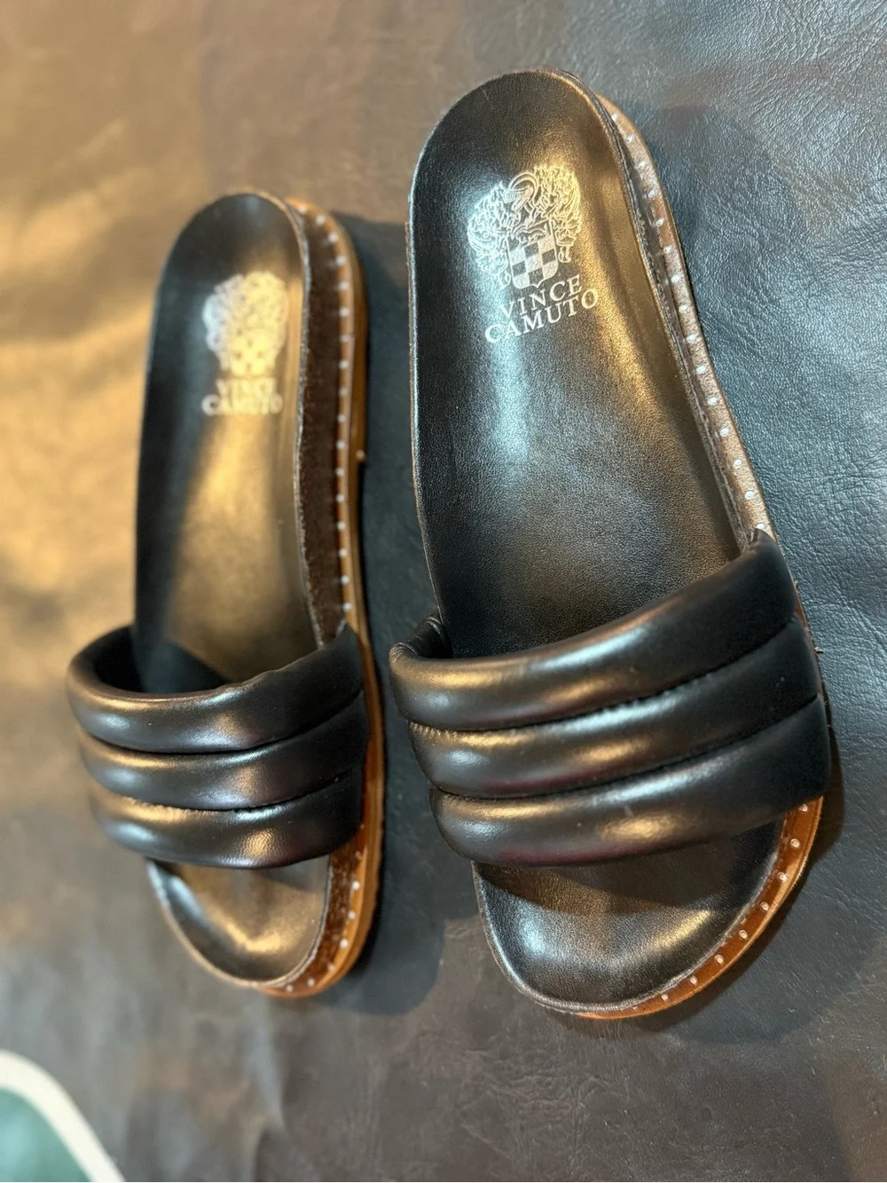 Vince Camuto Black Padded Slide Sandals with Studded Trim